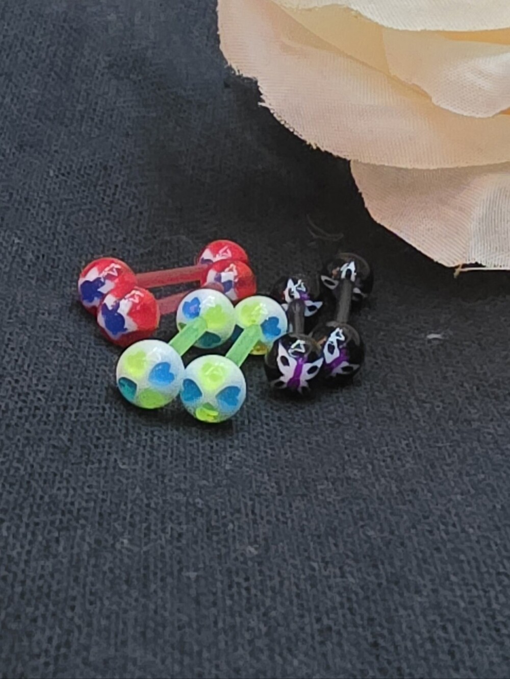 Set of 6 Acrylic Barbell Piercing Rings – 14g (New & Unused)